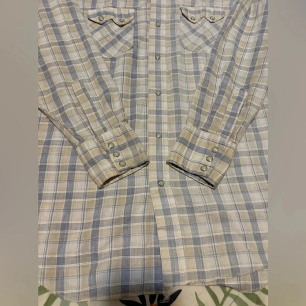 Vintage Dee Cee Western Cowboy Long Sleeve Shirt Sawtooth Plaid Size Medium